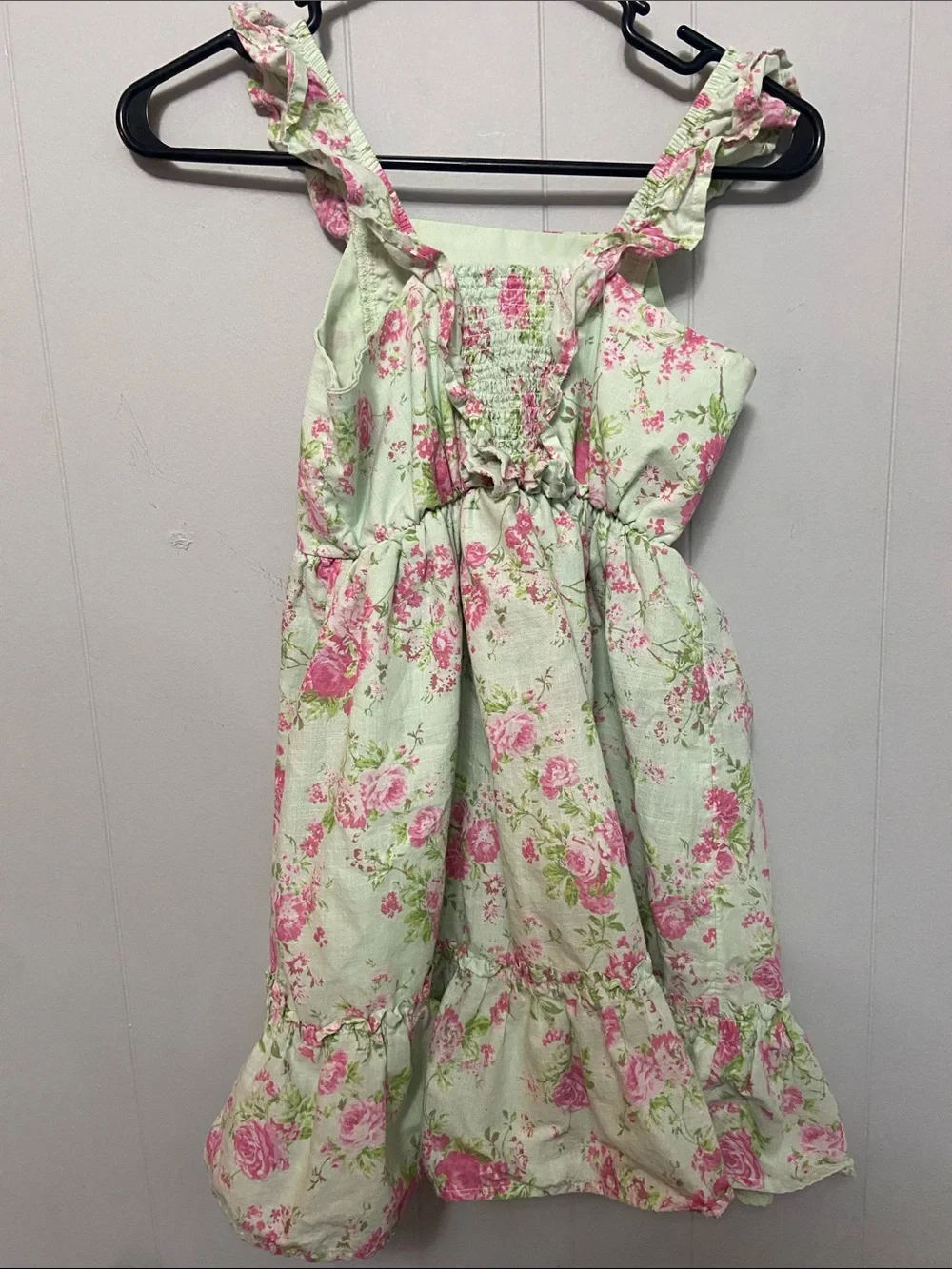 Shabby Chic Pink Floral Sundress on Mint cottagecore